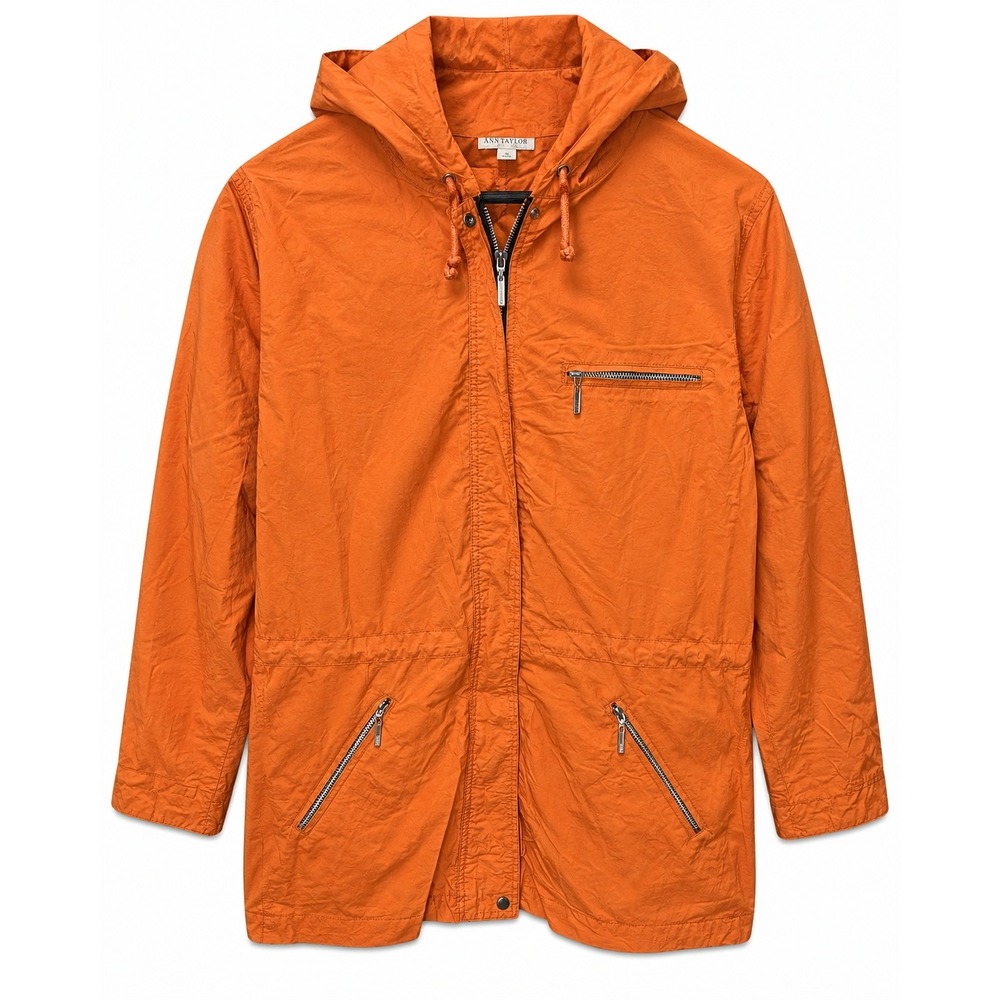 Vintage 80s Ann Taylor Orange Nylon Windbreaker Jacket Hooded Made in USA Medium